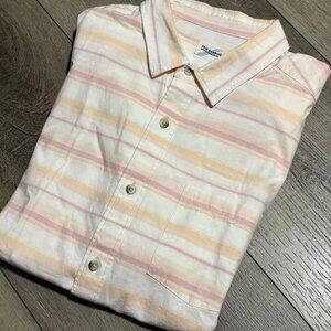 FAIR HARBOR Short Sleeve Button Up Positano Shirt Men's Large Sunset Stripe